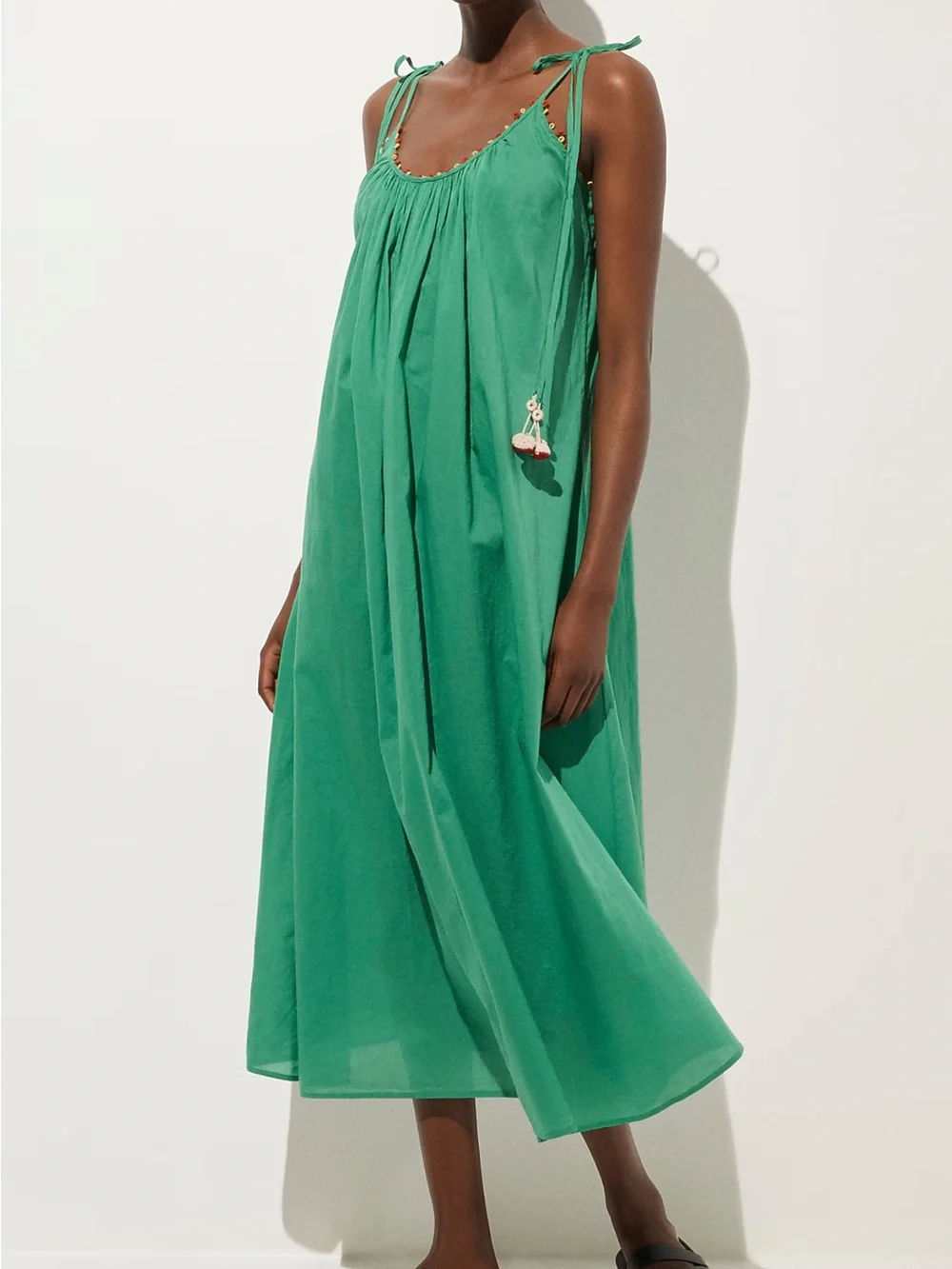 J. Crew Emerald Green Midi Dress with Tassel Details